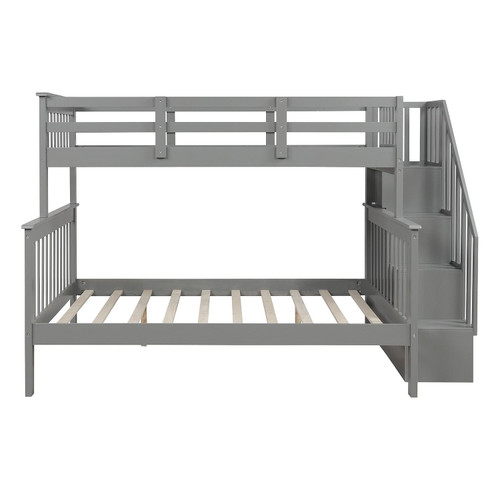 Gray Twin Over Full Contemporary Bunk Bed With Stairs And Shelves N270-403935