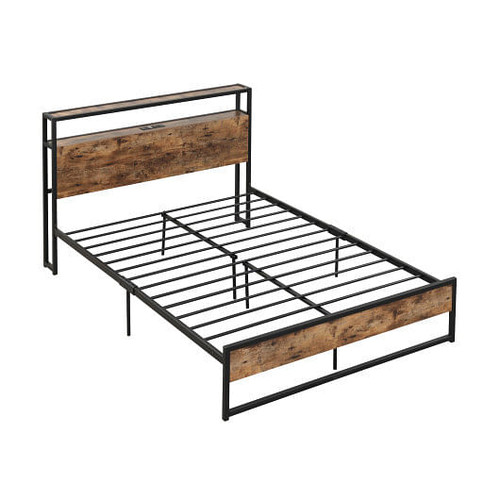 Full/Queen Bed Frame with 2-Tier Storage Headboard and Charging Station-Queen Size B593-HU10474