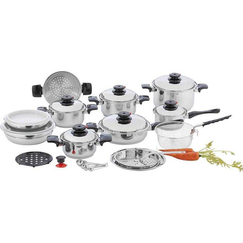 28pc 12-Element T304 Stainless Steel "Waterless" Cookware Q147-KT928