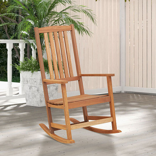 Patio Rocking Chair Ergonomic High-Back Outdoor Rocker with Smooth Rocking Base - Color: Natural D681-JV11674