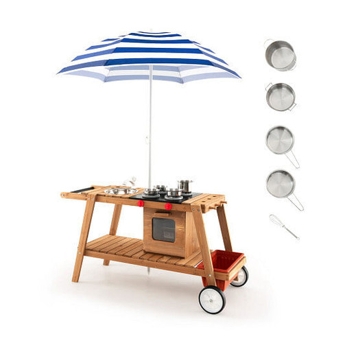 Wooden Play Cart with Sun Proof Umbrella for Toddlers Over 3 Years Old-Blue B593-TP10105color