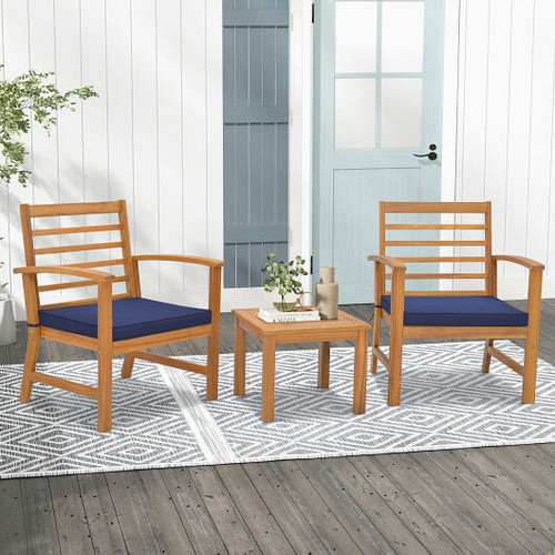 3 Pieces Outdoor Furniture Set with Soft Seat Cushions-Navy - Color: Navy D681-HW72089NY