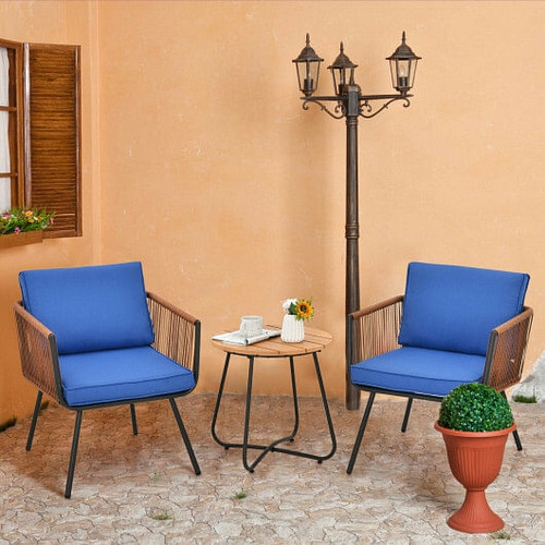 3 Pieces Patio Bistro Furniture Set with Armrest and Soft Cushions B593-HW64408