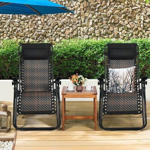 2 Pieces Folding Patio Rattan Zero Gravity Lounge Chair-Brown - Color: Brown D681-OP70634BN-2