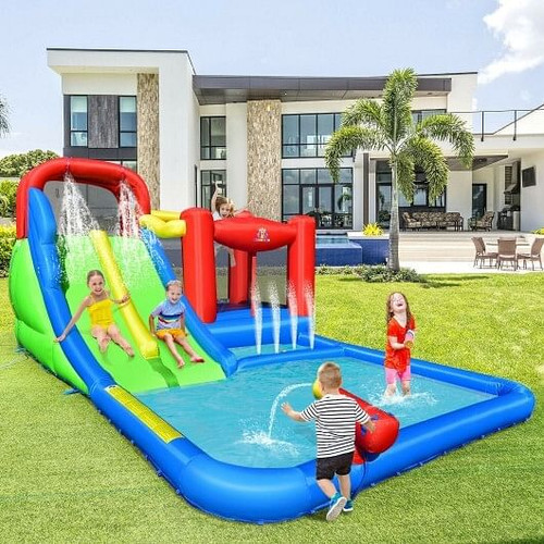 Inflatable Water Slide Kids with Ocean Balls and 780W Blower - Color: Blue D681-NP10143