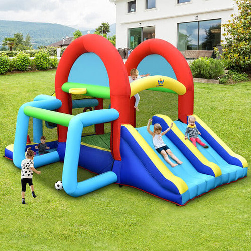 Inflatable Jumping Castle Bounce House with Dual Slides without Blower - Color: Blue D681-NP10360