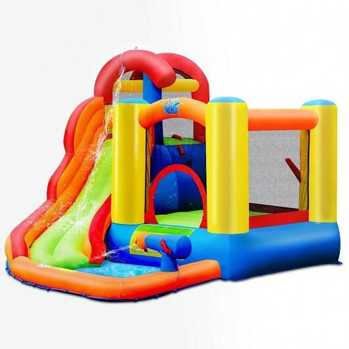 Inflatable Water Slide Bounce House with Pool and Cannon Without Blower - Color: Multicolor D681-OP70101