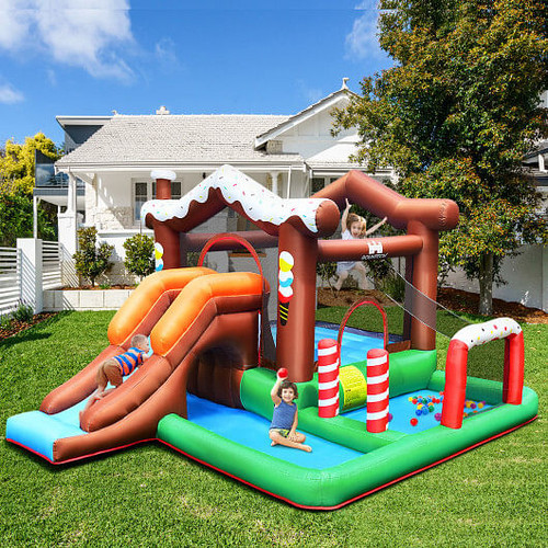 Kids Inflatable Bounce House Jumping Castle Slide Climber Bouncer with 550W Blower - Color: Multico D681-OP70396+ES10150US