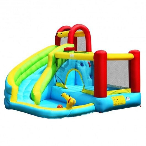 6-in-1 Inflatable Bounce House with Climbing Wall and Basketball Hoop without Blower - Color: Blue D681-OP70410