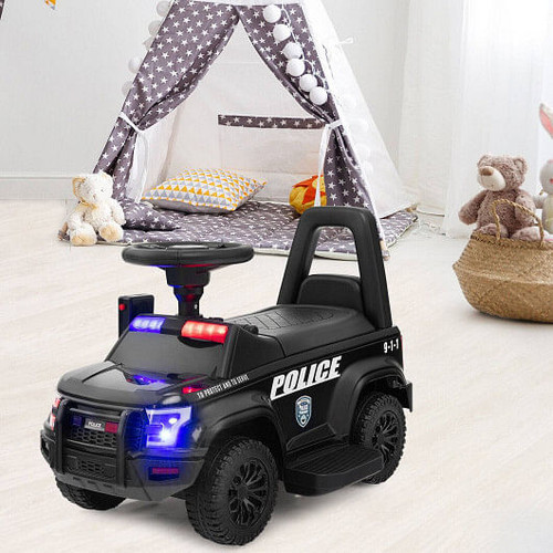 6V Kids Ride On Police Car with Real Megaphone and Siren Flashing Lights-Black - Color: Black D681-TQ10111US-BK