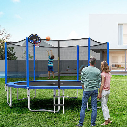 12/14/15/16 Feet Outdoor Recreational Trampoline with Enclosure Net-14 ft - Color: Black - Size: 14 D681-TW10063+