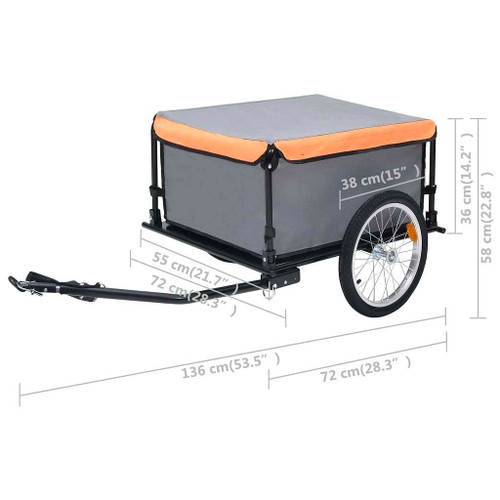 vidaXL Bike Cargo Trailer Gray and Orange 143.3 lb A949-92591