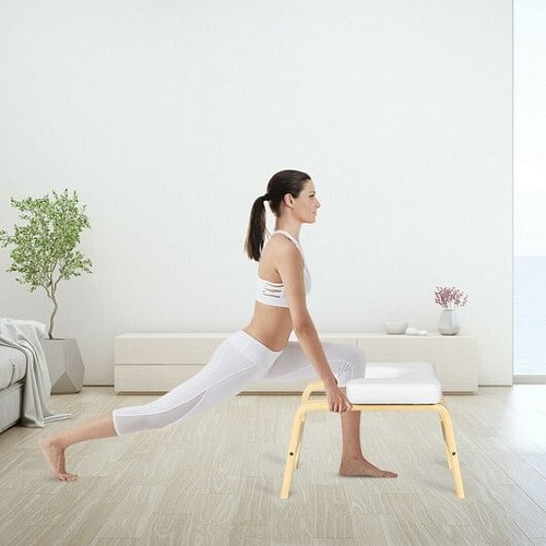 Yoga Headstand Wood Stool with PVC Pads-White - Color: White D681-HB86765WH