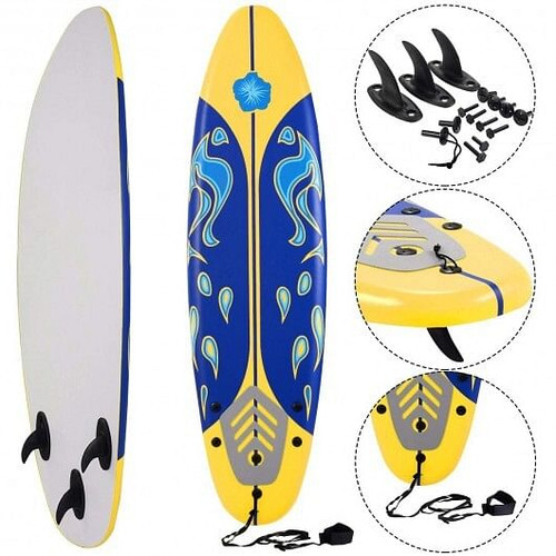 6 Feet Surfboard with 3 Detachable Fins-Yellow - Color: Yellow D681-SP37374YW