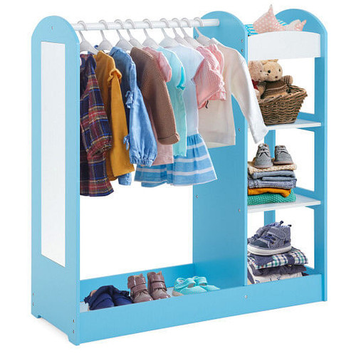 Kids Dress Up Storage with Mirror-Blue - Color: Blue D681-TP10021BL