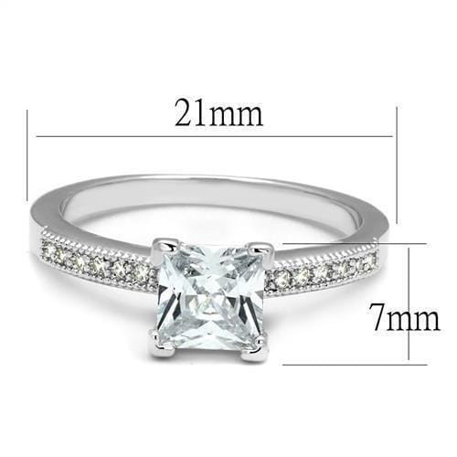 3W1209 - Rhodium Brass Ring with AAA Grade CZ  in Clear A874-3W1209