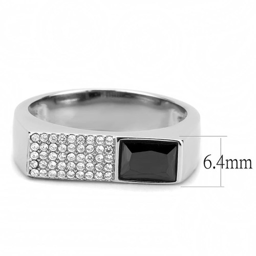 DA252 - High polished (no plating) Stainless Steel Ring with AAA Grade CZ  in Black Diamond A874-DA252