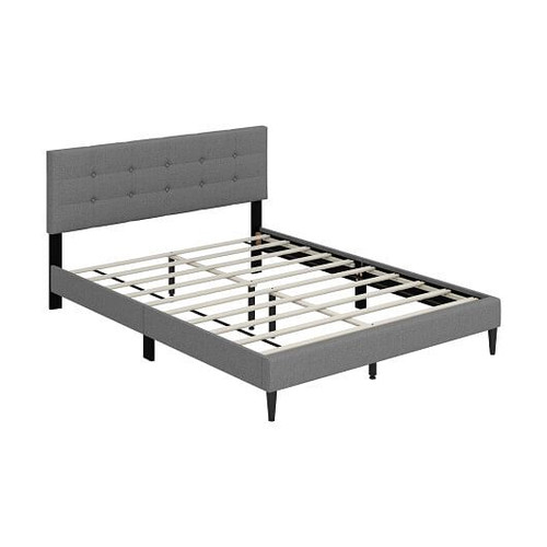 Queen Size Upholstered Platform Bed with Button Tufted Headboard-Gray B593-HU10569-Q Queen Size Upholstered Platform Bed with Button Tufted Headboard-Gray B593-HU10569-Q