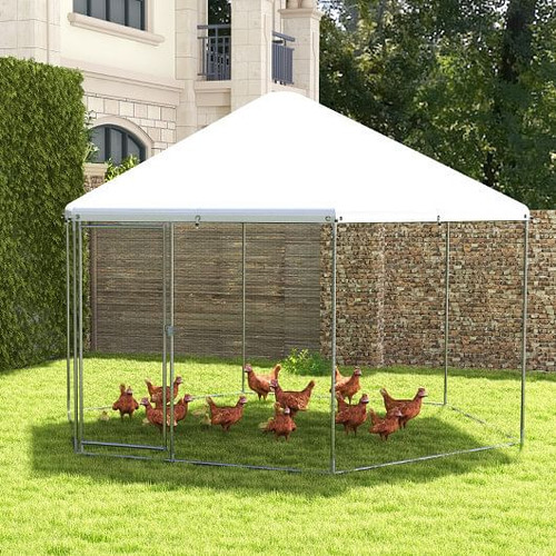 13FT Large Metal Hexagonal Chicken Coop with Wire Mesh and Lockable Door B593-PW10085 13FT Large Metal Hexagonal Chicken Coop with Wire Mesh and Lockable Door B593-PW10085