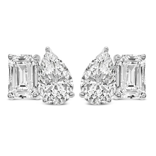 14K White Gold 2.0 Cttw Emerald and Pear Toi et Moi Lab Grown Diamond Stud Earrings N162-023633ES19