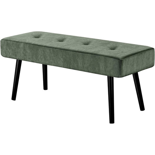 Mid-Century Green Corduroy Upholstered End of Bed Bench with Black Metal Legs Q280-CUBG939142584