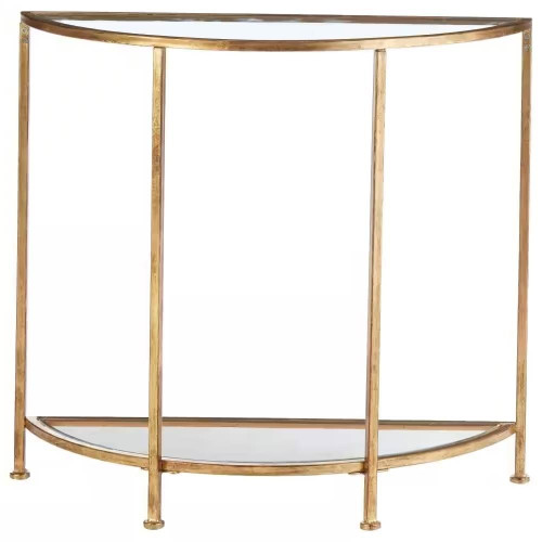 Half-Circle Entryway Console Table Gold Metal Glass Top Bottom Shelf Sofa Table Q280-BGMHBST13285174