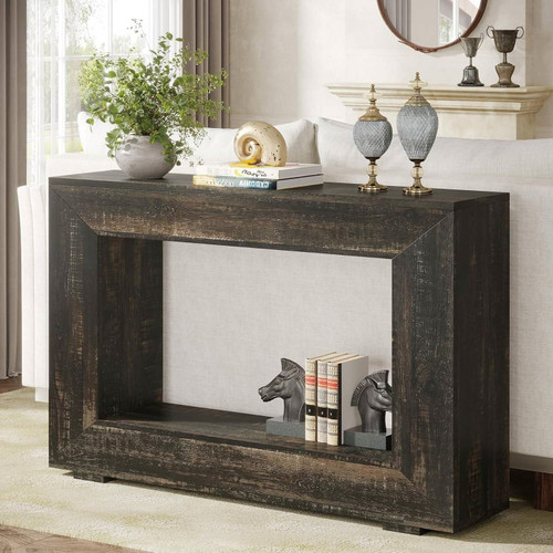 Modern Farmhouse 47-inch Long Sofa Table in Dark Grey Black Wood Finish Q280-BLRFMHCSTB1192754