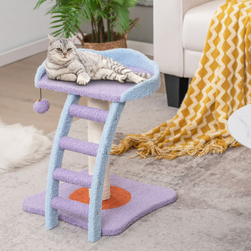 19 Inch Mohair Plush Cat Tree with Ladder and Jingling Ball-Purple - Color: Purple D681-PV10082PU