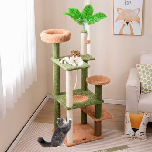 Multilevel Cat Tree with Scratching Posts and Rope Plush Perch Toy Bed-Green - Color: Green D681-PV10195GN