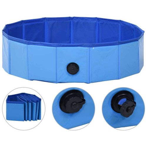 Dog Swimming Pool Blue PVC 31.5 x 7.9 in Foldable A949-170825