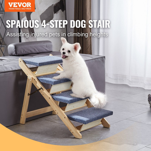 Wooden Pet Steps and Ramp Combo, 2-in-1 Design, Foldable Access for Beds, Sofas, and Vehicles, 4-St E415-EHYGLT4STEP1BGE0CV0