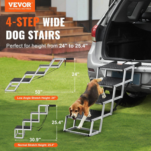 Dog Stair for Cars, Wide 4-step Dog Car Steps, Folding Dog Car Ramp with Nonslip Surface, Portable  E415-KZDGLT4STEP16LGG3V0