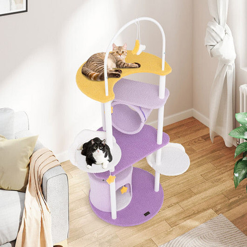 62 Inches Large Cat Tower with Metal Frame and Jumping Platforms-Purple B593-PV10246
