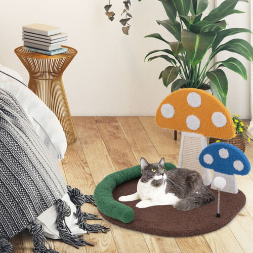 Mushroom Cat Bed Cat Claw Scratcher with Wide Bed and Sisal Scratch Panel-Multicolor B593-PV10235