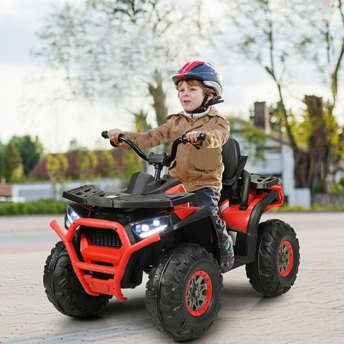 12 V Kids Electric 4-Wheeler ATV Quad with MP3 and LED Lights-Red - Color: Red D681-TY327802RE+