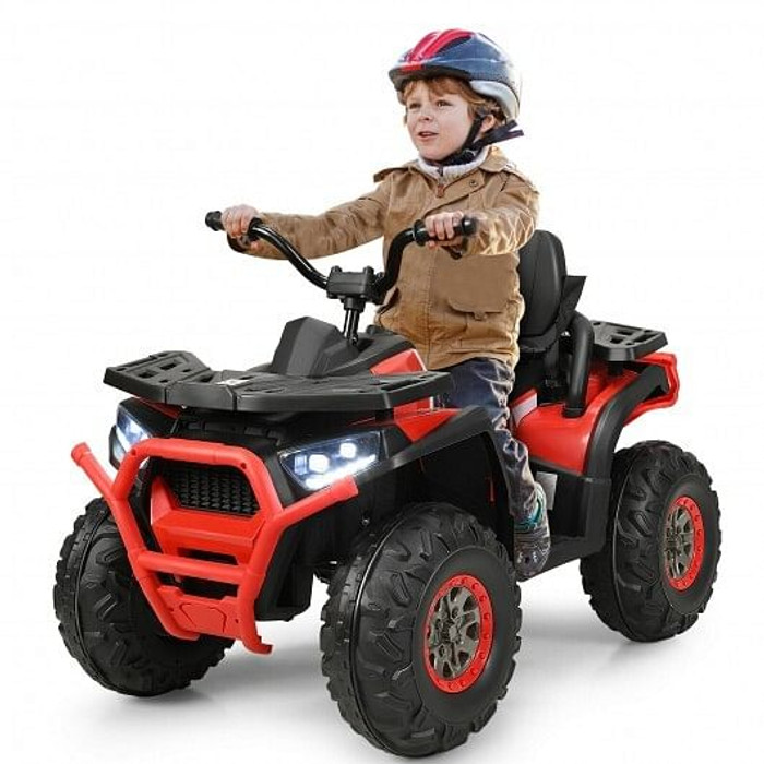 12 V Kids Electric 4-Wheeler ATV Quad with MP3 and LED Lights-Red - Color: Red D681-TY327802RE+