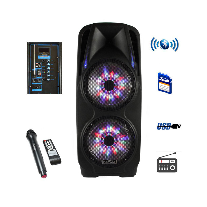beFree Sound Double 10 Inch Subwoofer Portable Bluetooth Party PA Speaker D970-BFS-7900