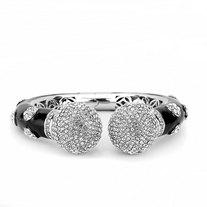 LO4282 - Rhodium Brass Bangle with Top Grade Crystal  in Clear A874-LO4282