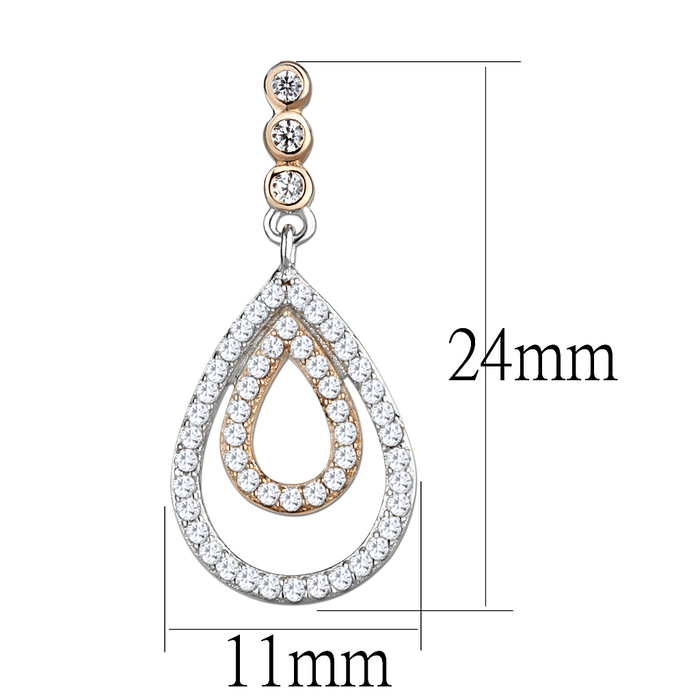 TS548 - Rose Gold + Rhodium 925 Sterling Silver Earrings with AAA Grade CZ  in Clear A874-TS548