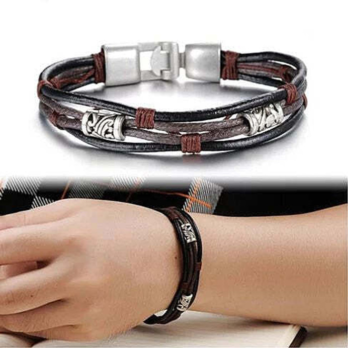 Gemini Twin Bracelets in Genuine Leather and Antique Metal Finish F369-5352386053