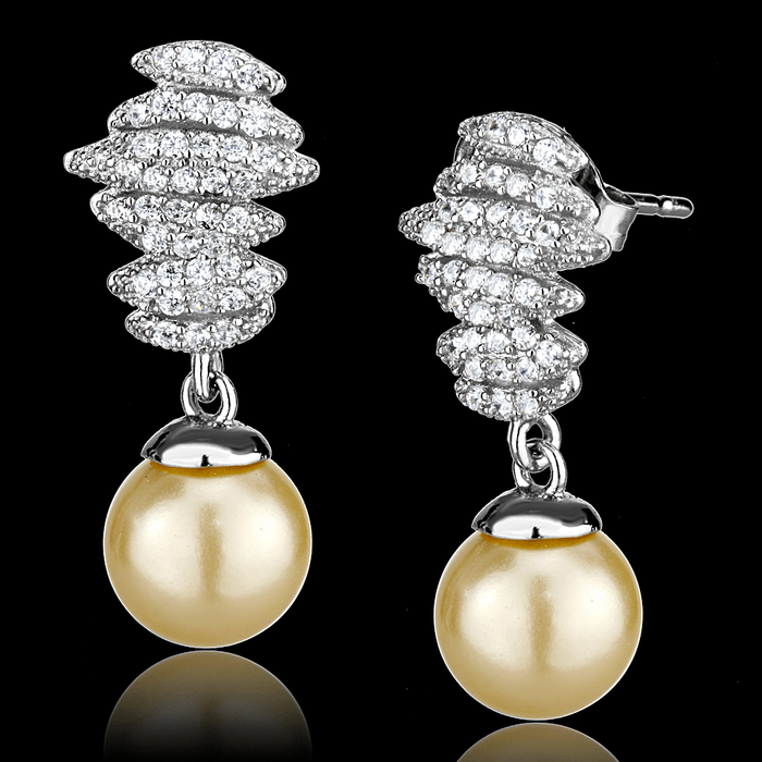 TS531 - Rhodium 925 Sterling Silver Earrings with Synthetic Pearl in Topaz A874-TS531