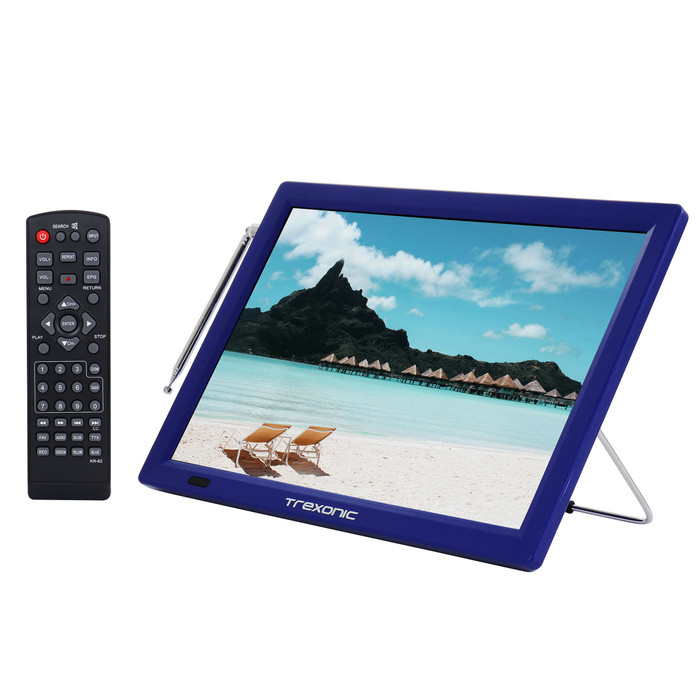 Rerurbished Trexonic Portable Rechargeable 14 Inch LED TV with HDMI, SD/MMC, USB, VGA, AV In/Out an D970-TRX-14D-BLUE_RB