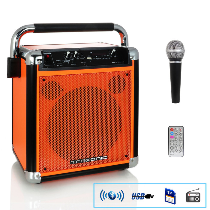 Trexonic Wireless Portable Party Speaker with USB Recording, FM Radio & Microphone, Orange D970-TRX-99ORG