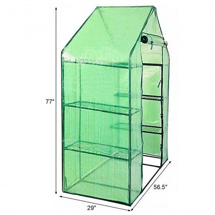 Portable 4 Tier Walk-in Plant Greenhouse with 8 Shelves - Color: Green D681-GT2663