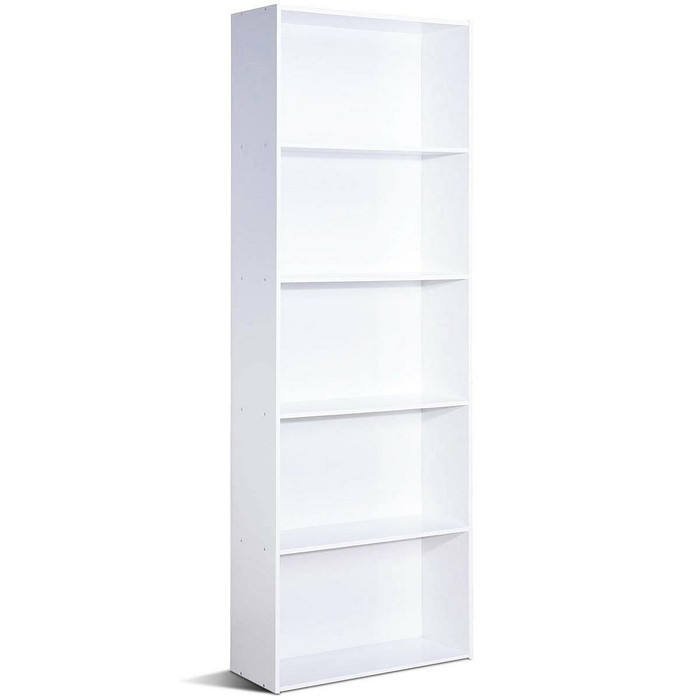 Modern 5-Tier Bookcase Storage Shelf in White Wood Finish Q280-CWMDBCN18140421