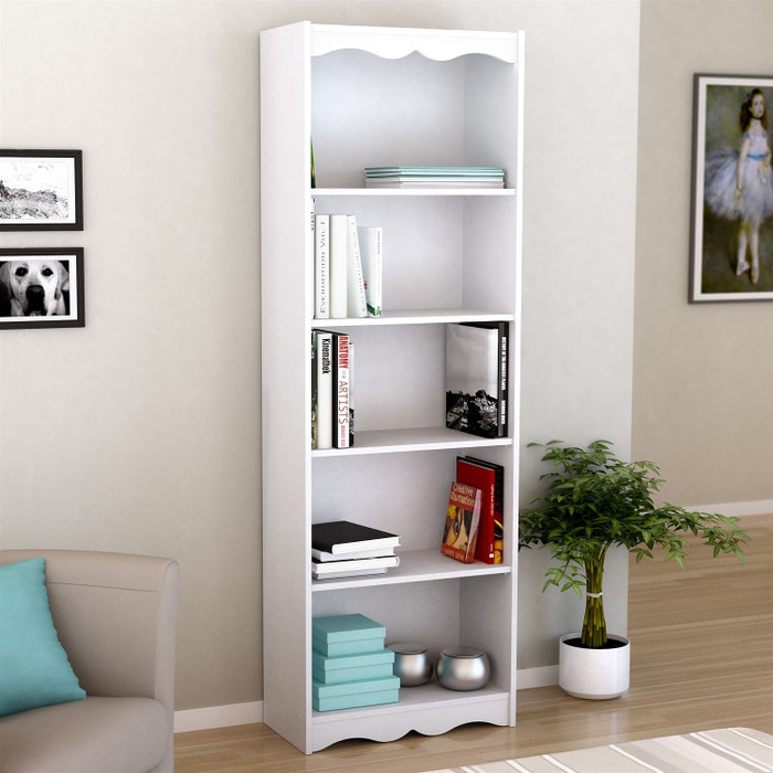 White 72-inch High Bookcase with Soft Arches and 5 Shelves Q280-HC72B123
