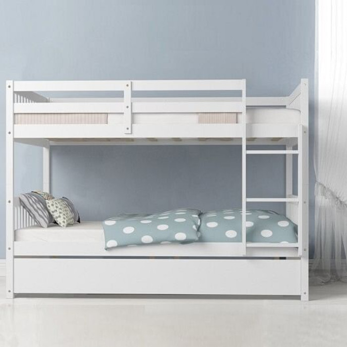 Full over Full Bunk Bed Platform Wood Bed with Ladder-White B593-HW65358COLOR+