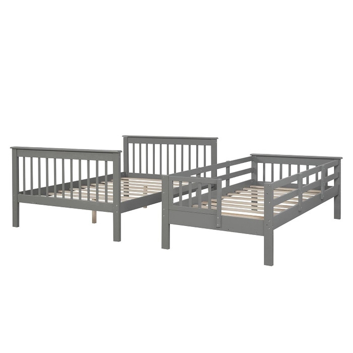 Gray Twin Over Full Contemporary Bunk Bed With Stairs And Shelves N270-403935