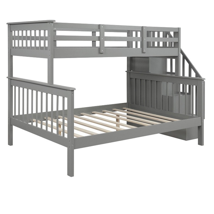 Gray Twin Over Full Contemporary Bunk Bed With Stairs And Shelves N270-403935