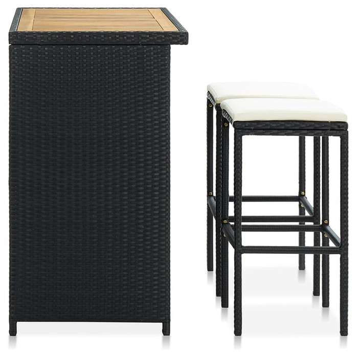 vidaXL 3 Piece Bar Set Poly Rattan Black A949-313473